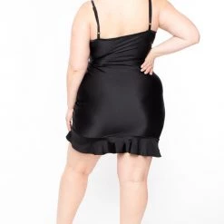 Curvy Sense Plus Size Barbie Ruffled Dress - Satin Black