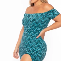 Curvy Sense Plus Size Berkin Mini Dress - Blue