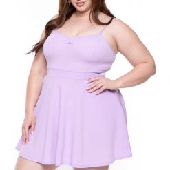Curvy Sense New Arrivals Plus Size Blossom Flare Dress- Lavender