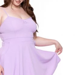 Curvy Sense New Arrivals Plus Size Blossom Flare Dress- Lavender