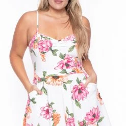 Curvy Sense Back In Stock Plus Size Blossom Floral Dress- Cream