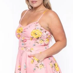 Curvy Sense Plus Size Blossom Floral Dress- Pink