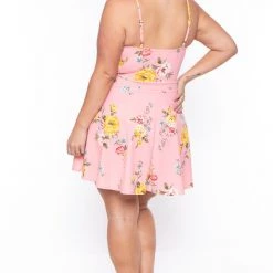 Curvy Sense Plus Size Blossom Floral Dress- Pink