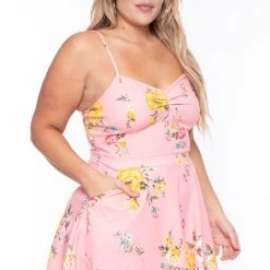 Curvy Sense Plus Size Blossom Floral Dress- Pink
