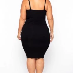 Curvy Sense Plus Size Bodycon Grommet Lace Up Dress - Black Back In Stock