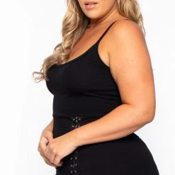 Curvy Sense Plus Size Bodycon Grommet Lace Up Dress - Black Back In Stock