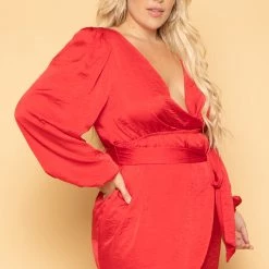 Curvy Sense Plus Size Brisa Tulip Hem Dress - Red