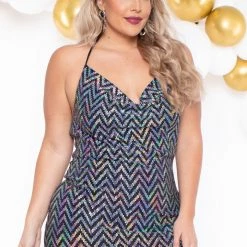 Curvy Sense Plus Size Brooke Halter Bodycon Dress - Silver 9 Curvy Sense Plus Size Brooke Halter Bodycon Dress - Silver