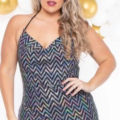 Curvy Sense Plus Size Brooke Halter Bodycon Dress - Silver