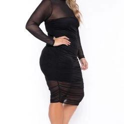 Curvy Sense Plus Size Caelan Ruched Bodycon Dress- Black New Arrivals