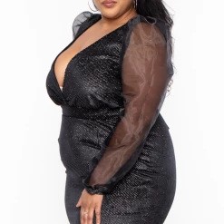 Curvy Sense Plus Size Calinda Glitter Velvet Dress - Black Dresses