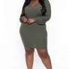 Curvy Sense Plus Size Callie Dress- Olive Dresses