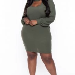Curvy Sense Plus Size Callie Dress- Olive Dresses