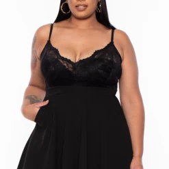 Curvy Sense Plus Size Cami Lace Top Dress - Black New Arrivals