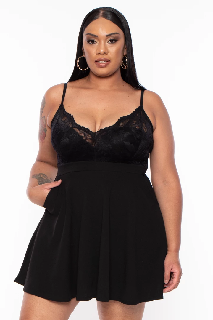 Curvy Sense Plus Size Cami Lace Top Dress - Black New Arrivals 4 Curvy Sense Plus Size Cami Lace Top Dress - Black New Arrivals