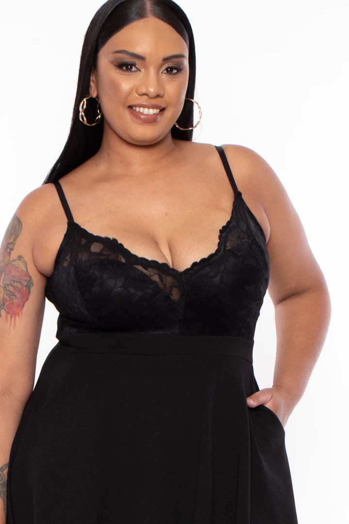 Curvy Sense Plus Size Cami Lace Top Dress - Black New Arrivals 6 Curvy Sense Plus Size Cami Lace Top Dress - Black New Arrivals