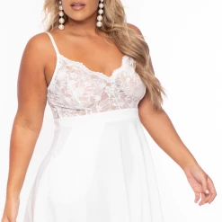 Curvy Sense New Arrivals Plus Size Cami Lace Top Dress - Ivory
