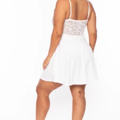 Curvy Sense New Arrivals Plus Size Cami Lace Top Dress - Ivory