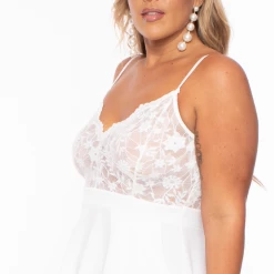 Curvy Sense New Arrivals Plus Size Cami Lace Top Dress - Ivory