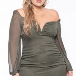 Curvy Sense New Arrivals Plus Size Candie Mesh Dress - Olive