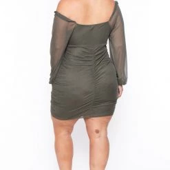 Curvy Sense New Arrivals Plus Size Candie Mesh Dress - Olive