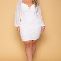 Curvy Sense New Arrivals Plus Size Candie Mesh Dress - White