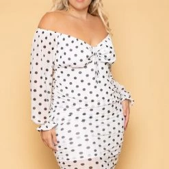 Curvy Sense Plus Size Carina Mesh Bodycon Dress - White New Arrivals