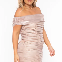 Curvy Sense Plus Size Celestia Ruched Off The Shoulder Dress - Mauve Party Shop 10 Curvy Sense Plus Size Celestia Ruched Off The Shoulder Dress - Mauve Party Shop