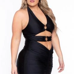 Curvy Sense Plus Size Charlize Halter Dress - Black Party Shop
