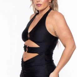 Curvy Sense Plus Size Charlize Halter Dress - Black Party Shop