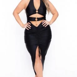 Curvy Sense Plus Size Charlize Halter Dress - Black Party Shop