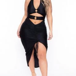 Curvy Sense Plus Size Charlize Halter Dress - Black Party Shop