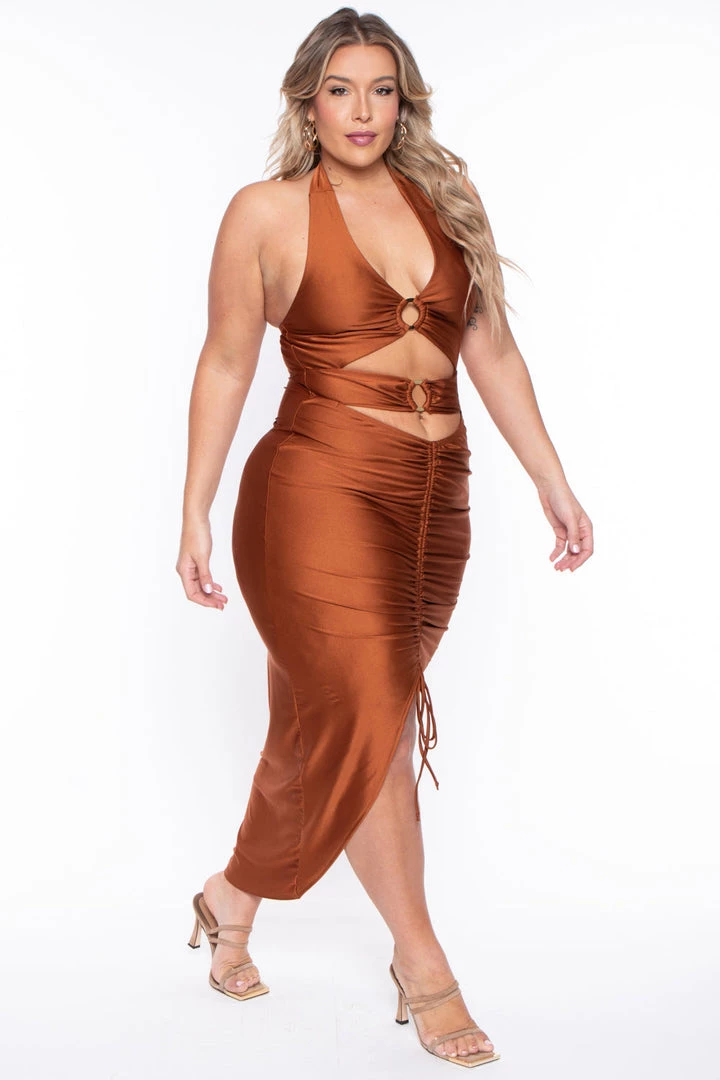 Curvy Sense Party Shop Plus Size Charlize Halter Dress - Rust 6 Curvy Sense Party Shop Plus Size Charlize Halter Dress - Rust