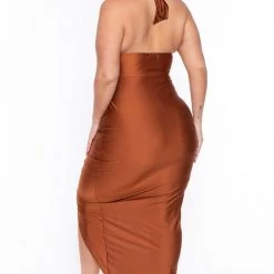 Curvy Sense Party Shop Plus Size Charlize Halter Dress - Rust 13 Curvy Sense Party Shop Plus Size Charlize Halter Dress - Rust