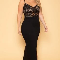 Curvy Sense Plus Size Cherie Lace Dress- Black