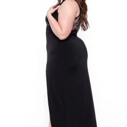 Curvy Sense Plus Size Chiara M- Slit Maxi Dress - Black