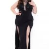 Curvy Sense Plus Size Chiara M- Slit Maxi Dress - Black