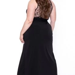 Curvy Sense Plus Size Chiara M- Slit Maxi Dress - Black