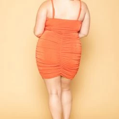 Curvy Sense Plus Size Claire Slinky Bodycon Dress- Orange New Arrivals