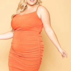 Curvy Sense Plus Size Claire Slinky Bodycon Dress- Orange New Arrivals