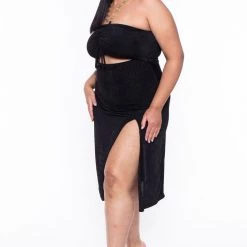 Curvy Sense Plus Size Cleo Ruched Ring Dress - Black Party Shop 10 Curvy Sense Plus Size Cleo Ruched Ring Dress - Black Party Shop