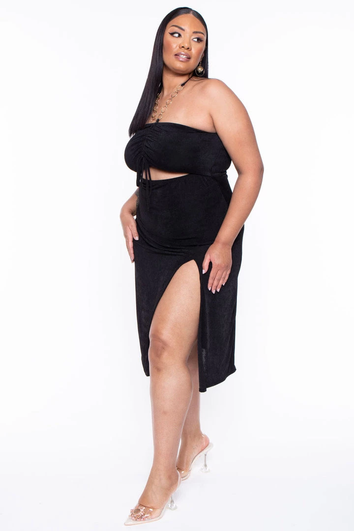 Curvy Sense Plus Size Cleo Ruched Ring Dress - Black Party Shop 5 Curvy Sense Plus Size Cleo Ruched Ring Dress - Black Party Shop