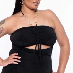 Curvy Sense Plus Size Cleo Ruched Ring Dress - Black Party Shop 11 Curvy Sense Plus Size Cleo Ruched Ring Dress - Black Party Shop