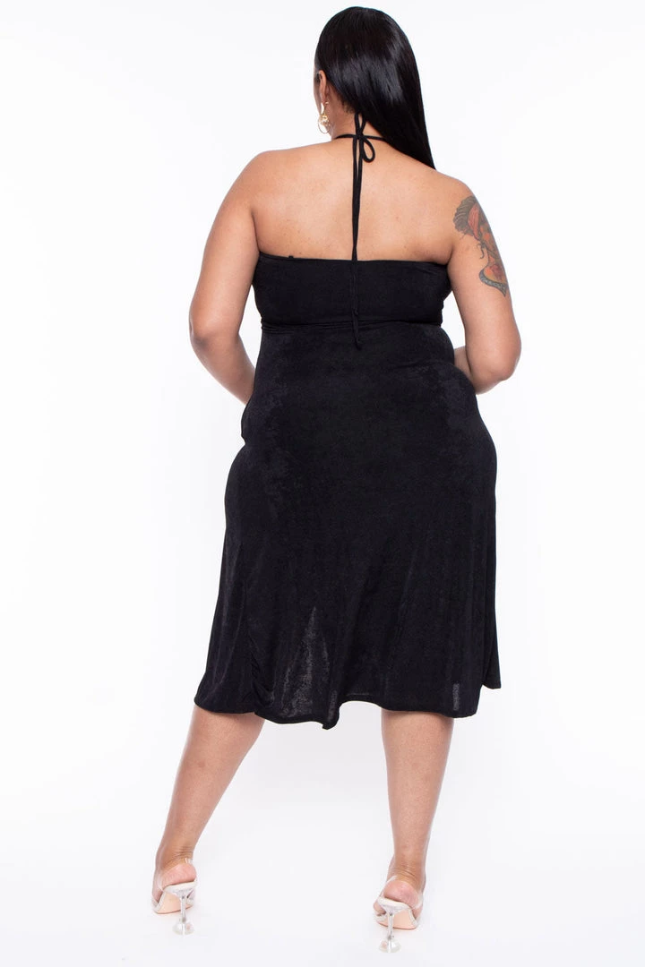Curvy Sense Plus Size Cleo Ruched Ring Dress - Black Party Shop 7 Curvy Sense Plus Size Cleo Ruched Ring Dress - Black Party Shop