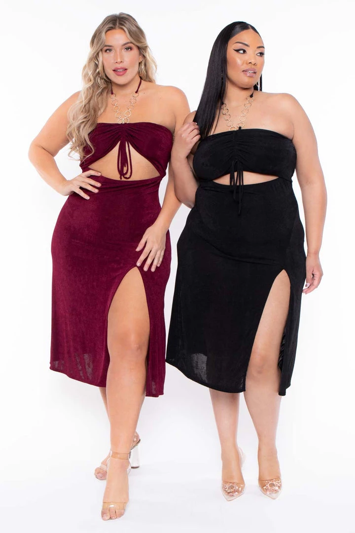Curvy Sense Plus Size Cleo Ruched Ring Dress - Black Party Shop 8 Curvy Sense Plus Size Cleo Ruched Ring Dress - Black Party Shop