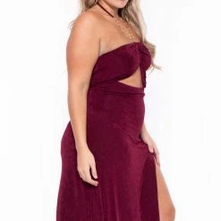 Curvy Sense Plus Size Cleo Ruched Ring Dress - Burgundy Party Shop