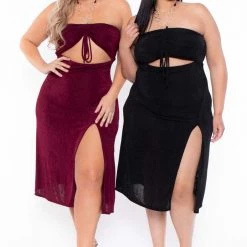 Curvy Sense Plus Size Cleo Ruched Ring Dress - Burgundy Party Shop