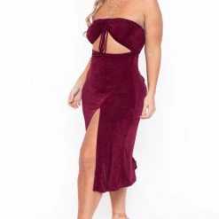 Curvy Sense Plus Size Cleo Ruched Ring Dress - Burgundy Party Shop