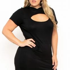 Curvy Sense Plus Size Cutout Hoodie Dress - Black