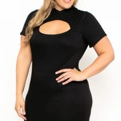 Curvy Sense Plus Size Cutout Hoodie Dress - Black
